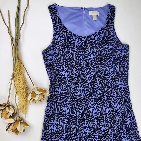 Loft Blue Suede Embroidered Light Shift Dress 2 - Picture 9 of 11